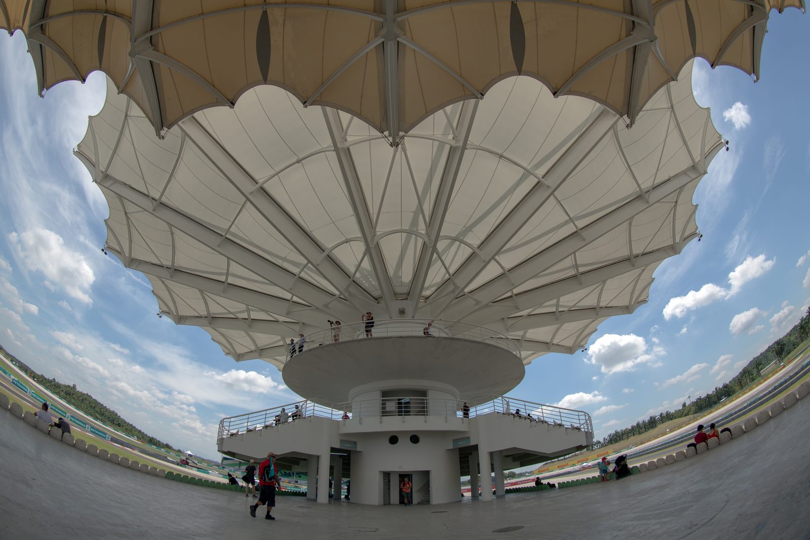 Looking up at the Sepang grandstand canopy tower